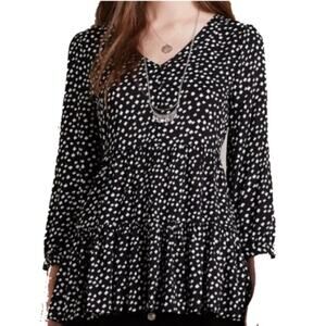 ANTHROPOLOGIE MAEVE Black & White Tiered Peplum Button Tunic‎ Top Large